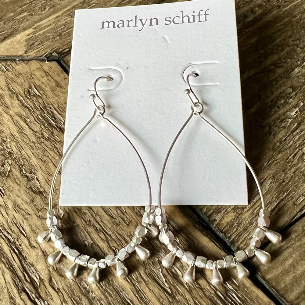 NEW MARLYN SCHIFF Teardrop Silvertone Earrings with Silver Beads